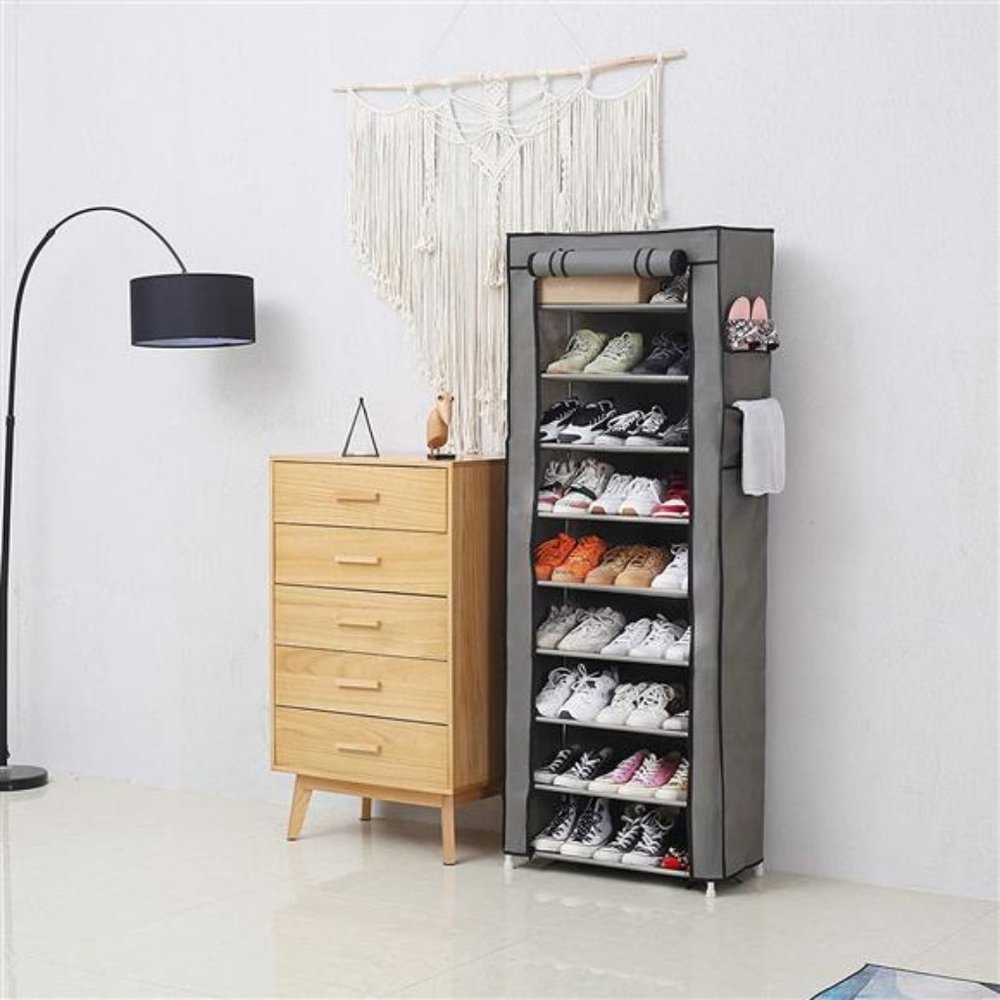 9 Tiers Shoe Rack with Dustproof Cover Closet Shoe Storage Cabinet Organizer